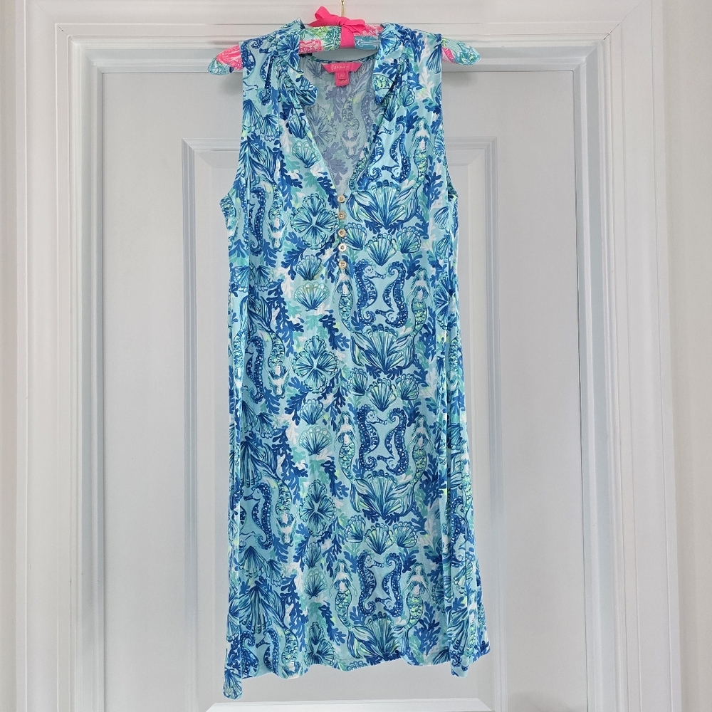 Lilly Pulitzer Blue & Aqua Sleeveless V-Neck Mini Dress
